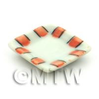Dolls House Miniature Orange Stripe Design Ceramic 21mm Square Plate