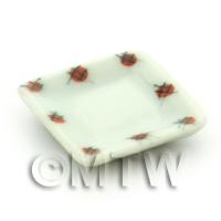 Dolls House Miniature Red Spot Design Ceramic 21mm Square Plate