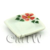 Dolls House Miniature Hibiscus Design Ceramic 21mm Square Plate