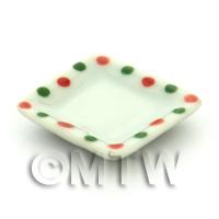 Dolls House Miniature Dotty Design Ceramic 21mm Square Plate