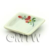 Dolls House Miniature Red Orchid Design 21mm Ceramic Square Plate