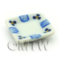 1/12th scale - Dolls House Miniature 21mm Blue Lace Design Ceramic Square Plate