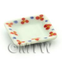Dolls House Miniature Flower Design 21mm Ceramic Square Plate