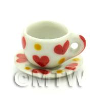 Dolls House Miniature Heart Pattern Ceramic Cup And Saucer