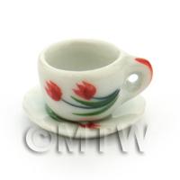 Dolls House Miniature Tulip Design Ceramic Cup And Saucer