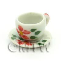 Dolls House Miniature Hibiscus Design Ceramic Cup And Saucer