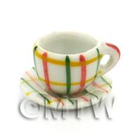 Dolls House Miniature Crosshatch Pattern Ceramic Cup And Saucer