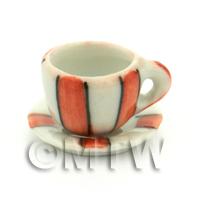 Dolls House Miniature Orange Stripe Design Ceramic Cup And Saucer