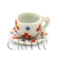 Dolls House Miniature Flower Design Ceramic Cup And Saucer