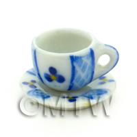 Dolls House Miniature Blue Lace Design Ceramic Cup And Saucer
