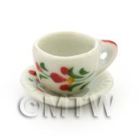 Dolls House Miniature Red Orchid Design Ceramic Cup And Saucer