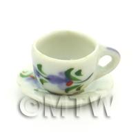 Dolls House Miniature Purple Orchid Design Ceramic Cup And Saucer