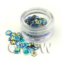 Mixed Blue Themed Flower Nail Art Pot Containing 120 Slices
