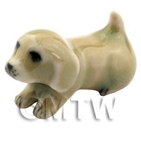 Dolls House Miniature Ceramic Brown Dog Laying Down