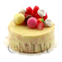 Dolls House Miniature Handmade Lemon Iced Fruit Cake With Fruit Decoration