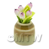 Dolls House Miniature Purple and White Tulip in Earthenware Pot