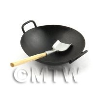 Dolls House Miniature Handmade Metal Wok With Large Shovel