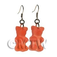 Pair of Translucent Orange Jelly Bear Earrings