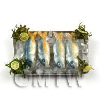 4 Dolls House Miniature Silver and Blue Fish on a Tray 