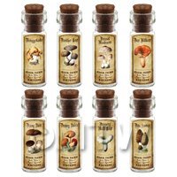 Dolls House Apothecary 8 Fungus / Mushroom Bottle And Colour Labels Set 3