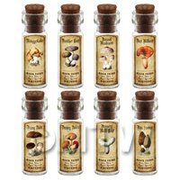 Dolls House Apothecary 8 Fungus / Mushroom Bottle And Colour Labels Set 3