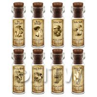 1/12th scale - Dolls House Miniature Apothecary 8 Fungus / Mushroom Bottle And Labels Set 5