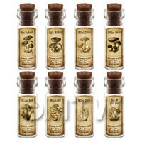 Dolls House Miniature Apothecary 8 Fungus / Mushroom Bottle And Labels Set 7