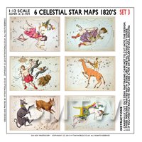 Dolls House Miniature 6 Colourful Star Maps From The 1820s - Set 3