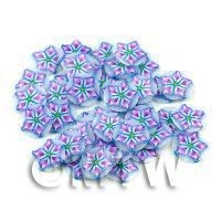 1/12th scale - 50 Purple And Blue Star Glitter Flower Cane Slices (11NS74)