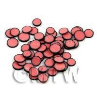 50 Light Red Polka Dot Cane Slices Black Outer (11NS28)