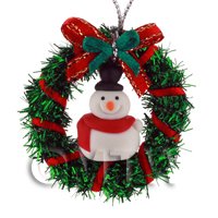 Dolls House Miniature Green Christmas Wreath With Snowman