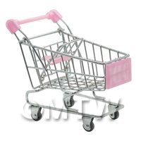 Dolls House Miniature Pink Shopping Trolley