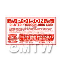 Dolls House Miniature Hydrochlorich Acid Poison Label (S3)