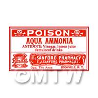 Dolls House Miniature Aqua Ammonia Poison Label (S3)