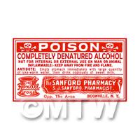 Dolls House Miniature Denatured Alcohol Poison Label (S3)