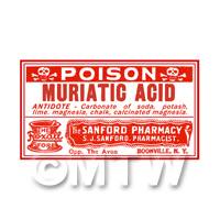 Dolls House Miniature Muriatic Acid Poison Label (S3)
