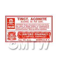 Dolls House Miniature Tinct. Aconite Poison Label Style 4