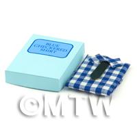 Dolls House Miniature Opening Shirt Box With Blue Check Shirt