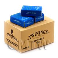 Dolls House Miniature Twinings Lady Grey Stock Box And 3 Loose Boxes