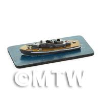 left hand view of small Armoured Boat on water