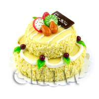 Dolls House Miniature Large Handmade Two Tier Yellow Iced Round Cake