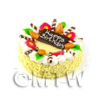 Dolls House Miniature Yellow Iced Birthday Cake