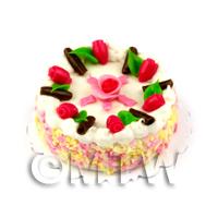 Dolls House Miniature White Iced Rose Cake