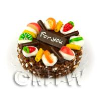 Dolls House Miniature Chocolate Fruit Topped Cake