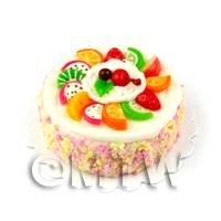 Dolls House Miniature White Iced Fruit Topped Cake 