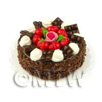 Dolls House Miniature Chocolate Strawberry Rose Cake 