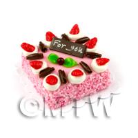 Dolls House Miniature Pink Strawberry For You Cake 