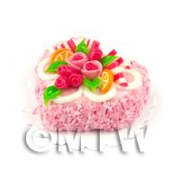 Dolls House Miniature  Pink Iced Rose Heart Cake 