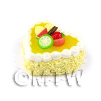 Dolls House Miniature Yellow Iced Fruit Topped Heart Cake