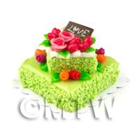 Dolls House Miniature Large Handmade Two Tier Green Iced Cake
